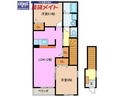 花メゾンC棟(2LDK/2階)の間取り写真