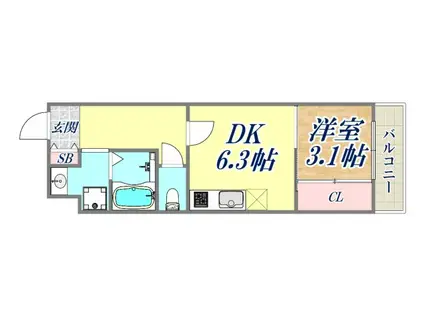 ヴェレーナ北本町(1DK/3階)の間取り写真