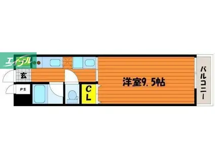 オーランド富田町(1K/6階)の間取り写真