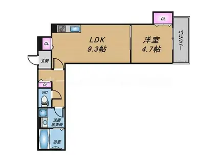 セレニティ若江東町(1LDK/1階)の間取り写真