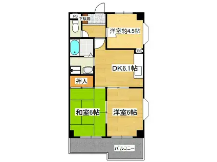 メゾンシャインII(3DK/1階)の間取り写真