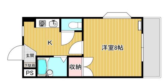 クレール谷本(1K/2階)の間取り写真