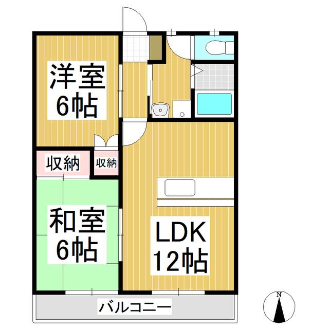 ハーベスト殿城A棟(2LDK/2階)の間取り写真