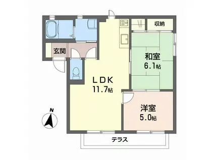 バリュージュ ミヤビA棟(2LDK/2階)の間取り写真