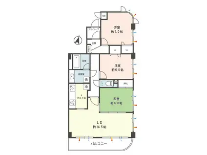 ルナハイツ代官町NO.1(3LDK/3階)の間取り写真