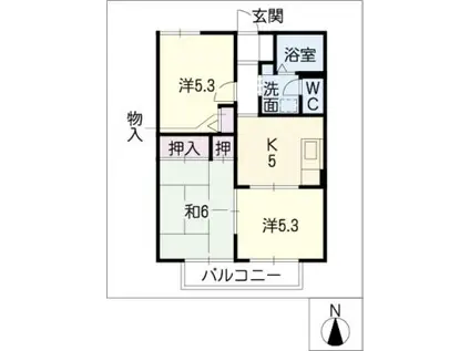 カーサ三ッ石(3K/2階)の間取り写真
