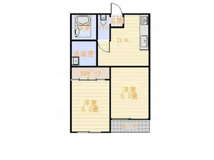 クオーレ弐番館(2DK/2階)の間取り写真