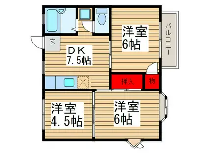 あすかヒルズ(3DK/2階)の間取り写真