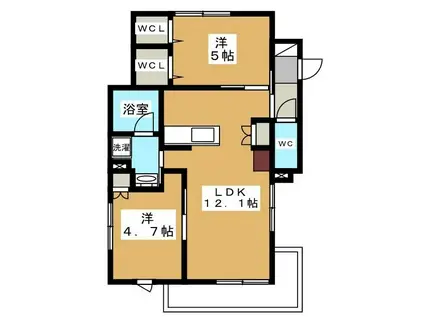 グランテージ 西棟(2LDK/1階)の間取り写真