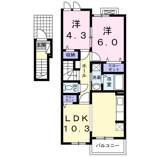 ベルポスト・ドゥーエ(2LDK/2階)の間取り写真