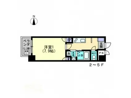 ミモザヒルズ古町(1K/6階)の間取り写真