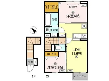 CLARIA萩(2LDK/2階)の間取り写真