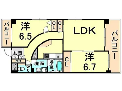 ラディエ南武庫之荘III(2LDK/2階)の間取り写真