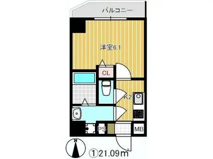 グランパシフィック今宮(1K/5階)の間取り写真