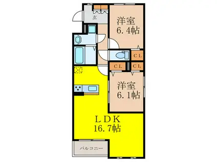 芥川町4丁目PJ(2LDK/3階)の間取り写真