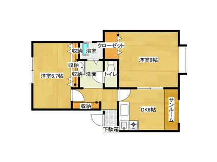 リゾートエリア御野場V(2DK/1階)の間取り写真