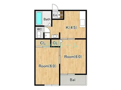 ジーライズ船橋上山町3(2DK/2階)の間取り写真