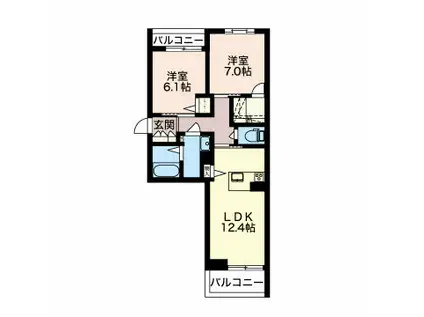 グレイスコート今朝白(2LDK/3階)の間取り写真