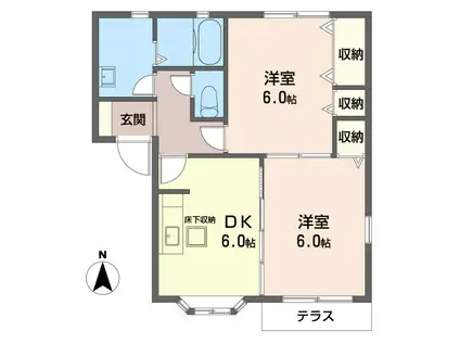 メゾニティー1番館(2DK/1階)の間取り写真
