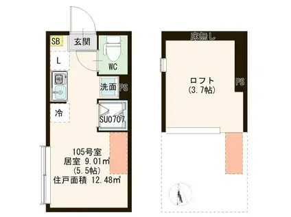 ハーモニーテラス東葛西II(ワンルーム/1階)の間取り写真