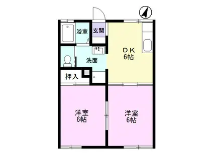 シャンポール北野 B棟(2DK/1階)の間取り写真