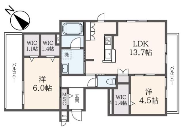 BRILLANTE(2LDK/3階)の間取り写真