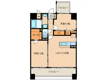 セゾンドール・貝塚(2LDK/2階)の間取り写真