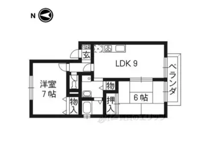 ハイカムール塔南B(2DK/1階)の間取り写真