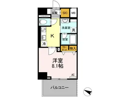 D GRANDE 鹿児島中央(1K/4階)の間取り写真