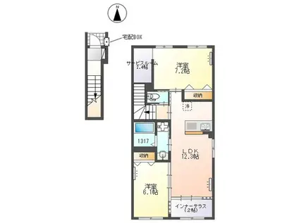 柏市若柴アパート(2LDK/1階)の間取り写真