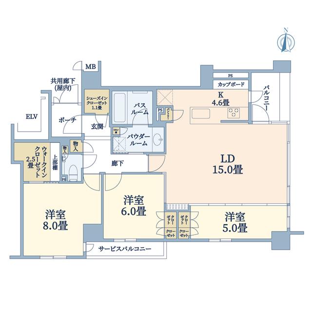 ヴィークコート京都河原町二条(3LDK/3階)の間取り写真