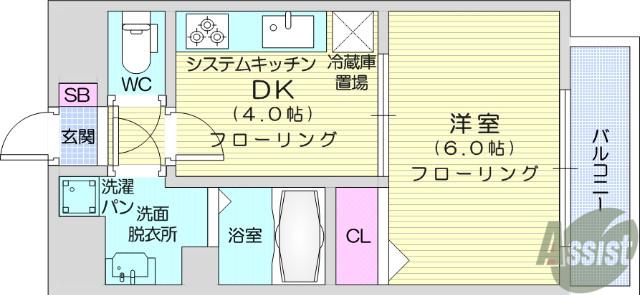 ディオコート長町(1DK/6階)の間取り写真