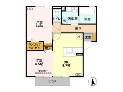 エルハーベン 内ケ島町(2DK/1階)の間取り写真