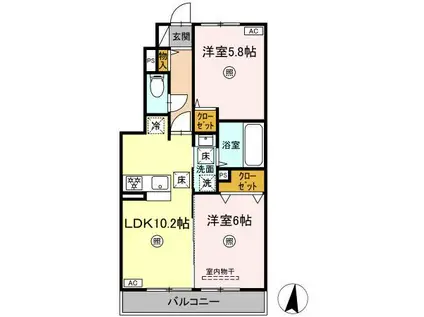 ミモザ熊本駅北(2LDK/1階)の間取り写真