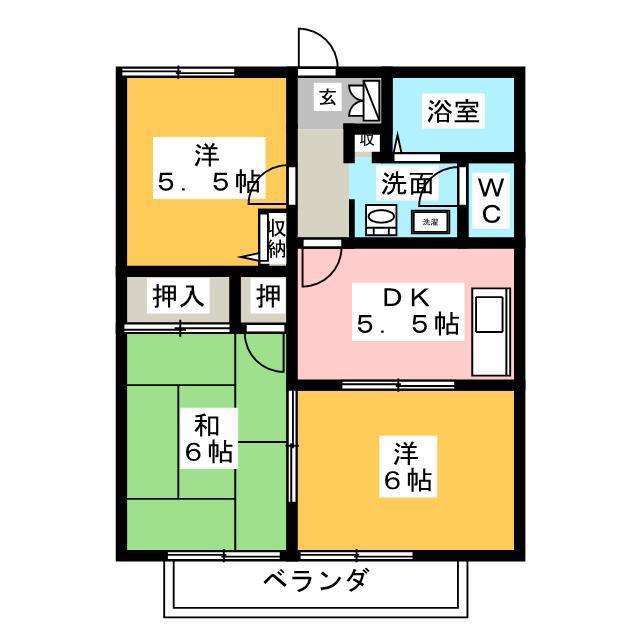 アリシア山手 A(3K/2階)の間取り写真