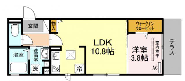 シーサーイン博多(1LDK/1階)の間取り写真