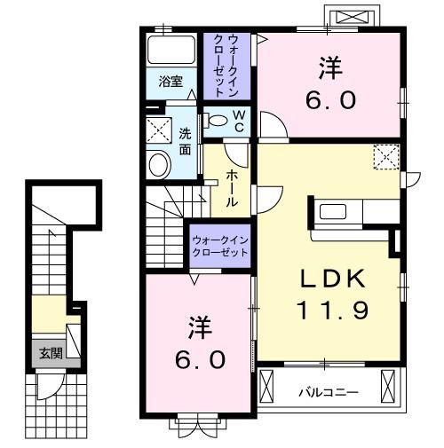 アルテーアB(2LDK/2階)の間取り写真