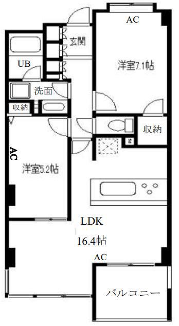 クールセリシエ(2LDK/2階)の間取り写真