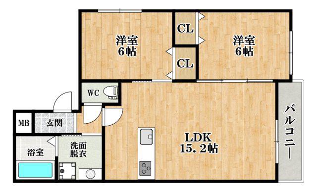 羽曳野PJ(2LDK/2階)の間取り写真