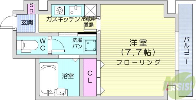 マイルストーン立町(1K/2階)の間取り写真