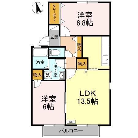 ルミナス山城(2LDK/2階)の間取り写真