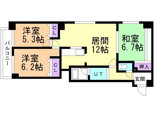 サンヴェール中島(3LDK/6階)の間取り写真