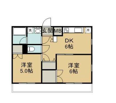 スカイパレス東中野(2DK/1階)の間取り写真
