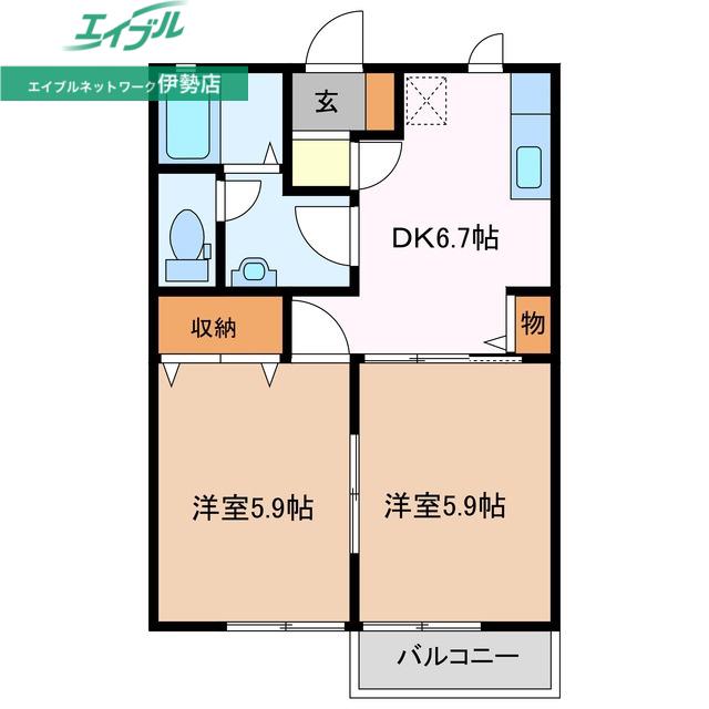 パールハウス B(2DK/2階)の間取り写真