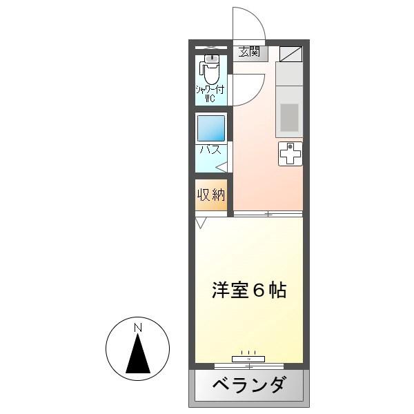 東信ハイツE(1K/2階)の間取り写真