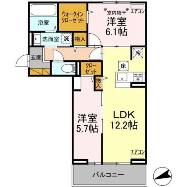 グランテージ海神I(2LDK/1階)の間取り写真