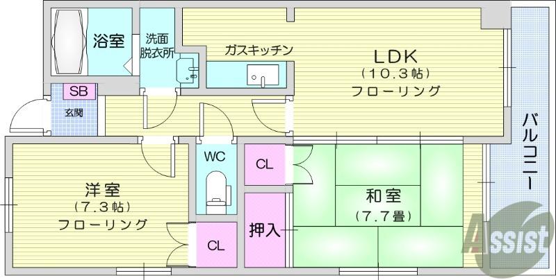 グラン・ヴェルディ(2LDK/9階)の間取り写真