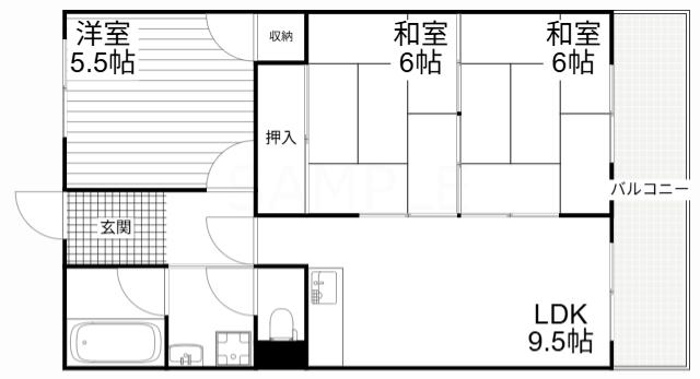 ユーハイツ長野(3LDK/2階)の間取り写真