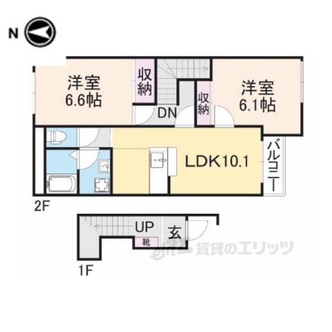 ウォーカーヒル2(2LDK/2階)の間取り写真