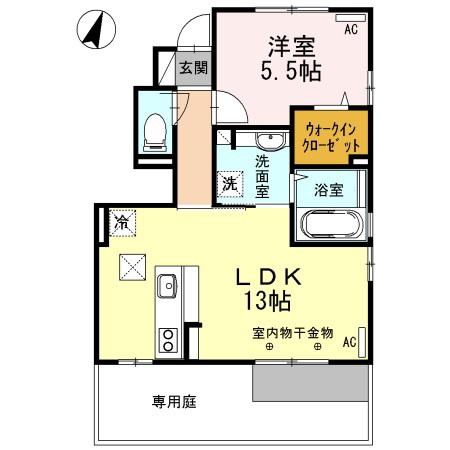 ヴィラフクオカB棟(1LDK/1階)の間取り写真